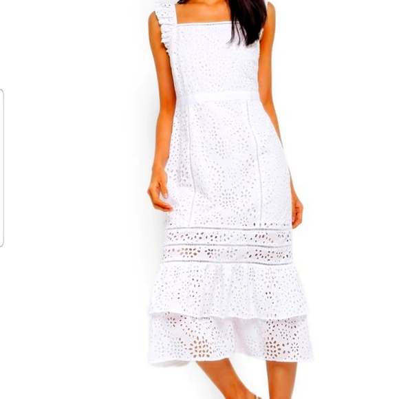 Banana Republic Eyelet Flounce Midi Dress - Picture 2 of 6